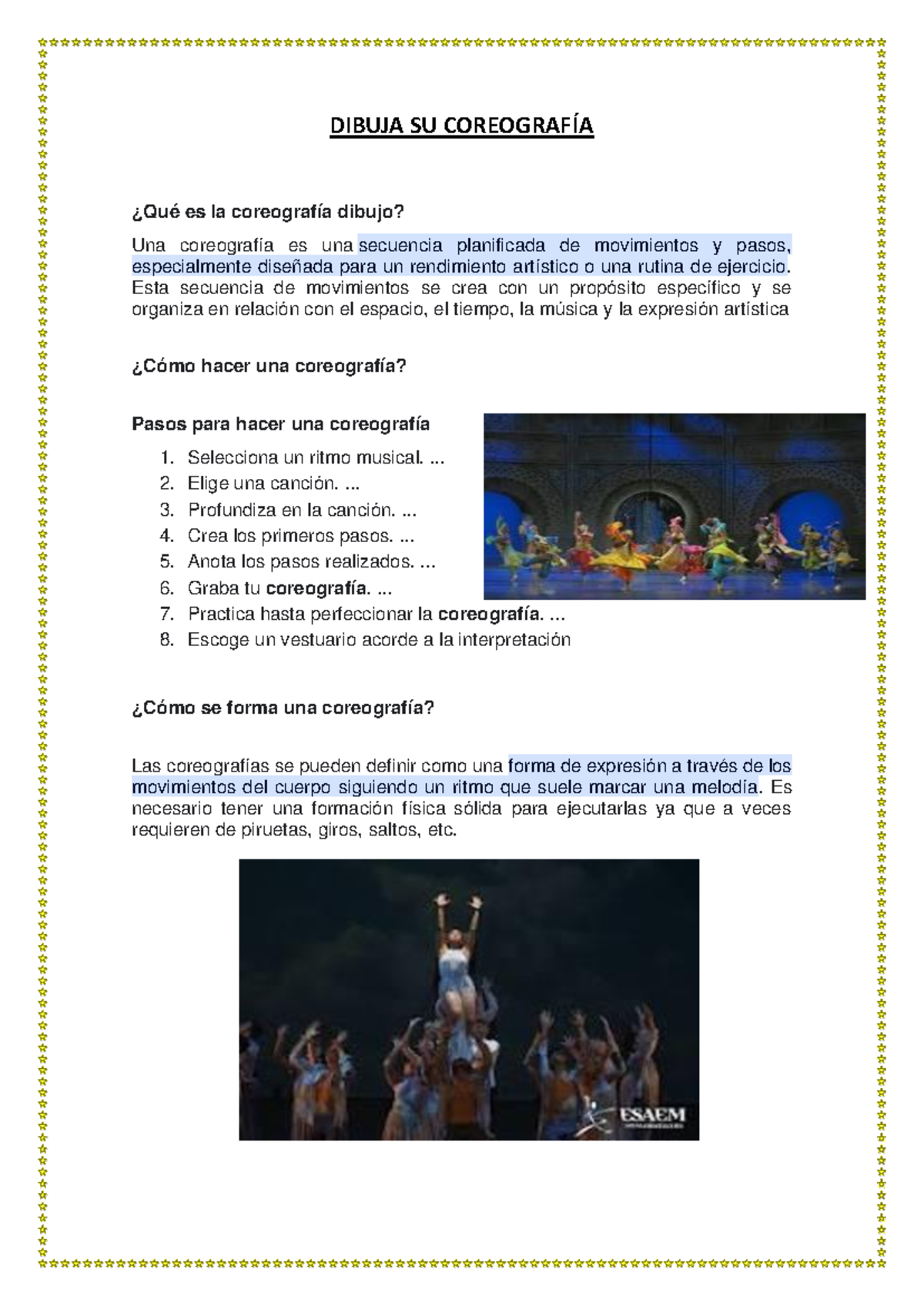 Dibuja SU Coreografía: Pasos y Métodos Esenciales para Crear - Studocu