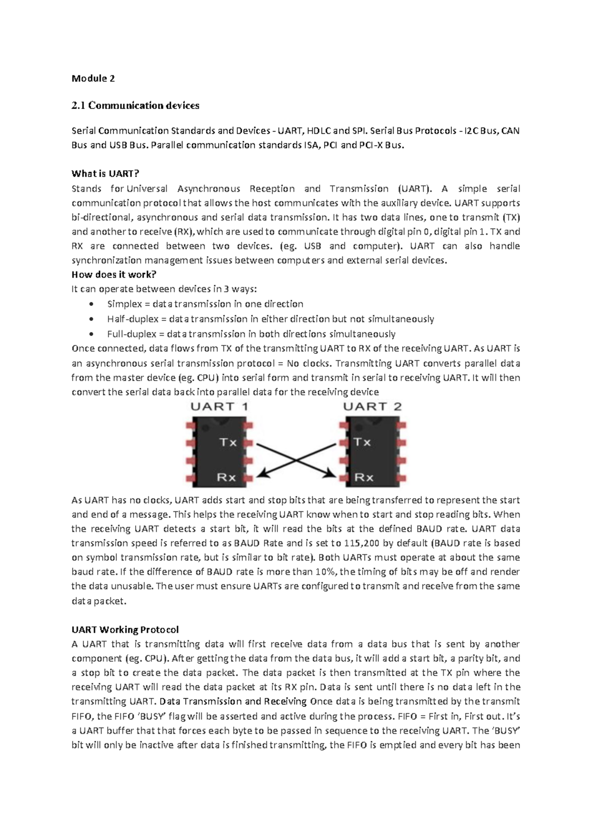 Mod 2 - Communication Devices: UART, I2C, CAN, USB, and PCI Standards ...