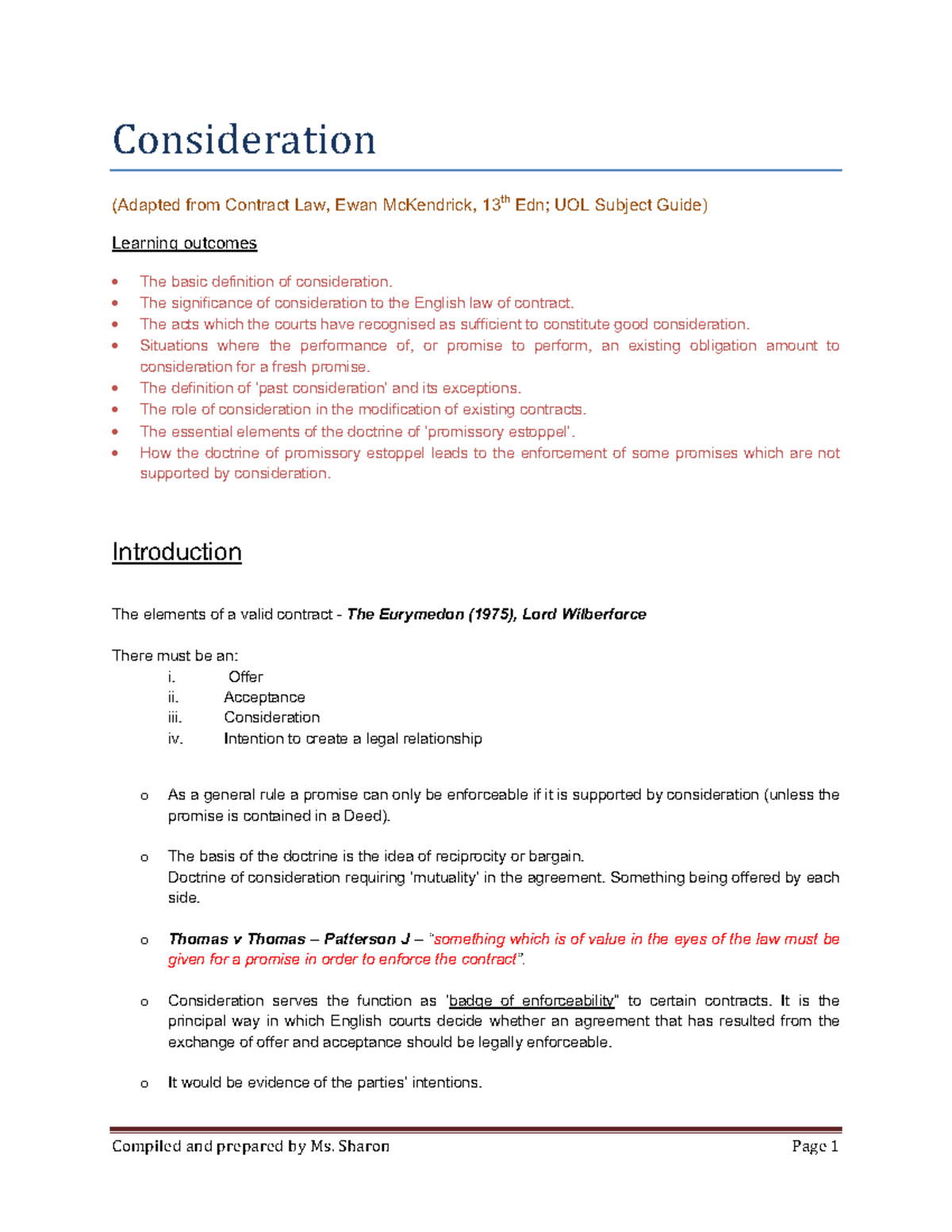 Contract Law - Consideration Overview SC(10) - Studocu