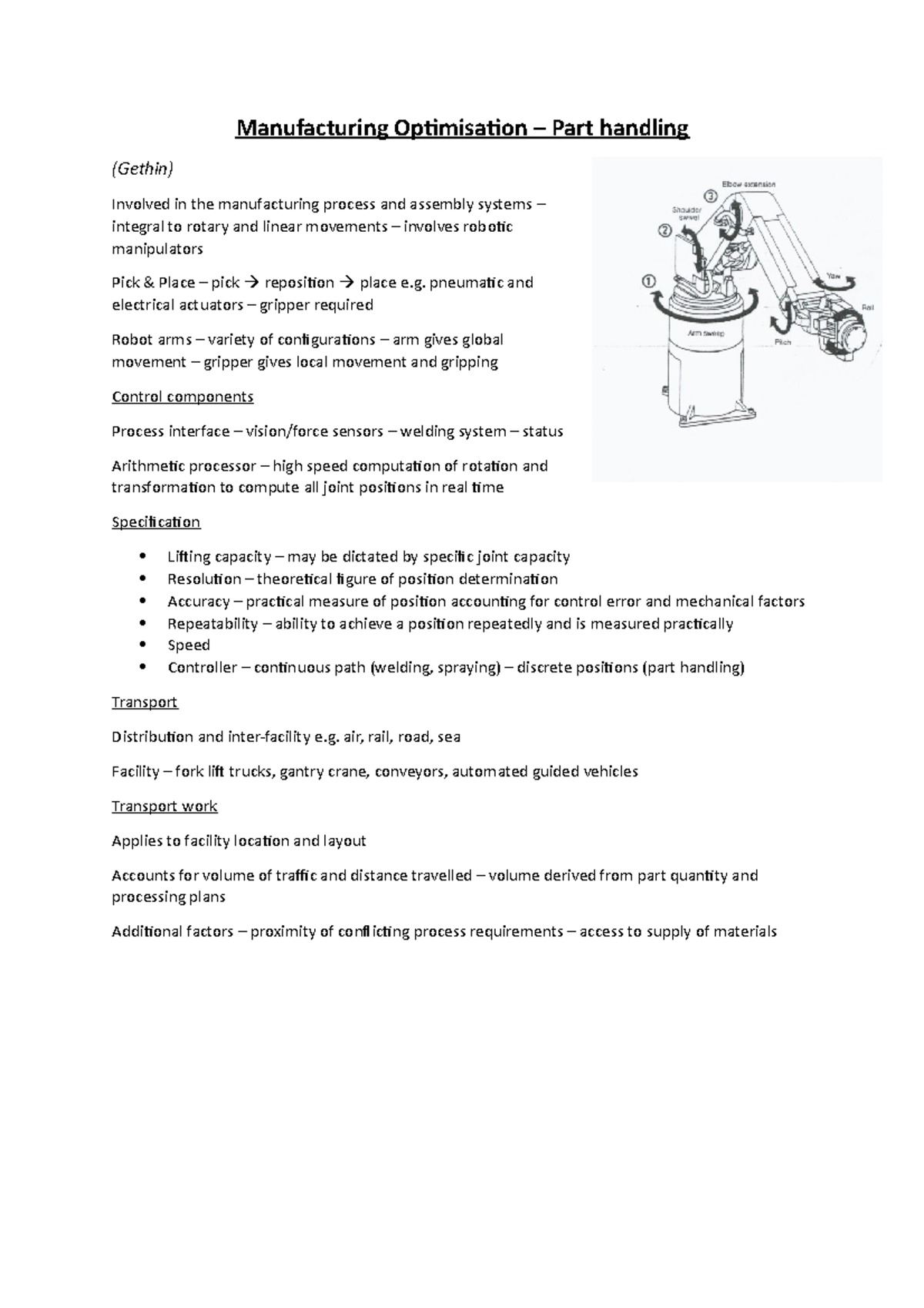 Manu Opt Part handling - Manufacturing Optimisation – Part handling ...
