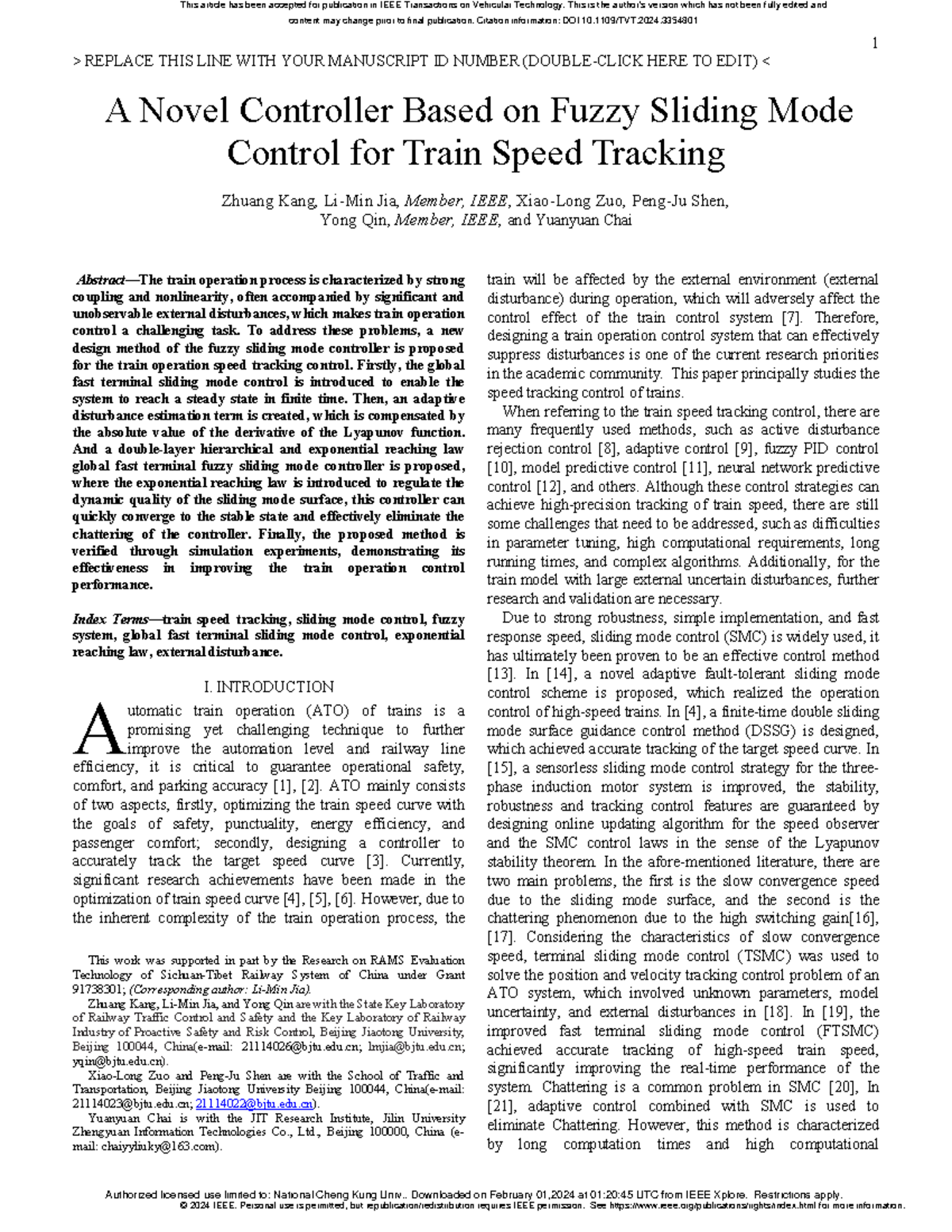 A Novel Controller Based on Fuzzy Sliding Mode Control for Train Speed ...