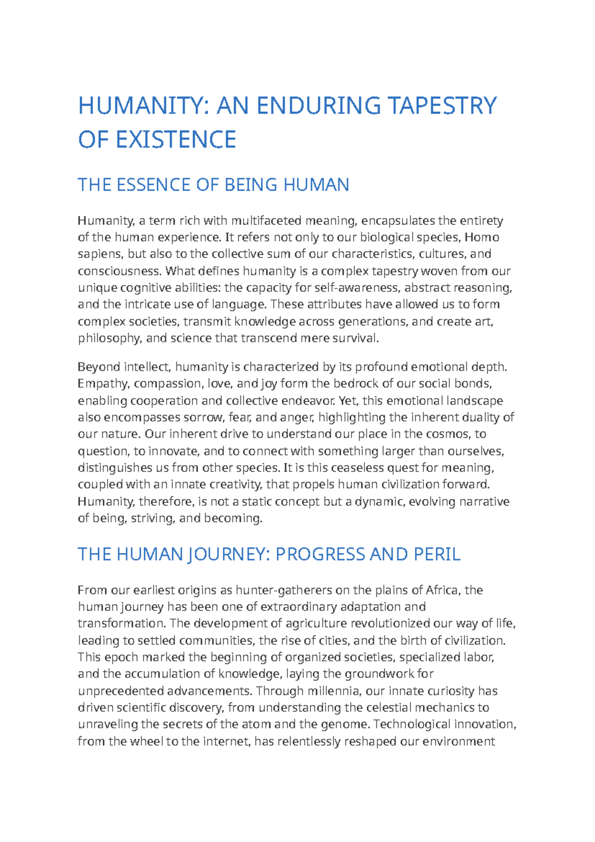 HUM 101: The Essence of Being Human - An Essay on Humanity - Studocu