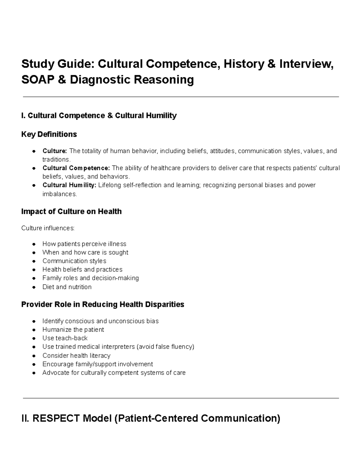 Cultural Competence & Diagnostic Reasoning Study Guide for Quiz 1 - Studocu