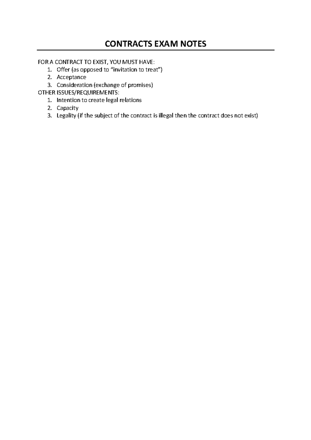 Contracts Exam Notes for Law Course: Key Concepts & Cases - Studocu