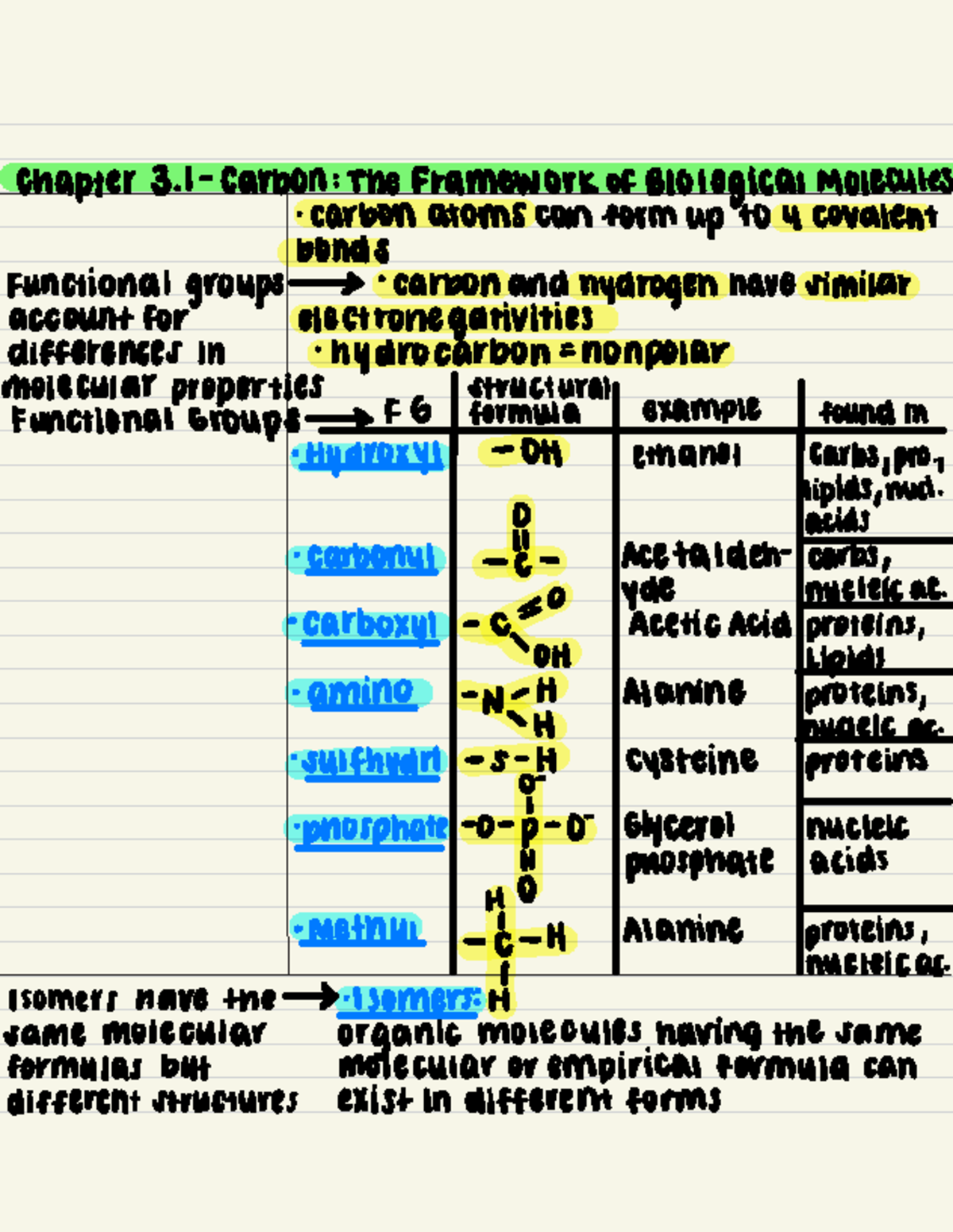 Chapter 3 - Carbon and Biological Molecules in Biosciences 1 - Studocu