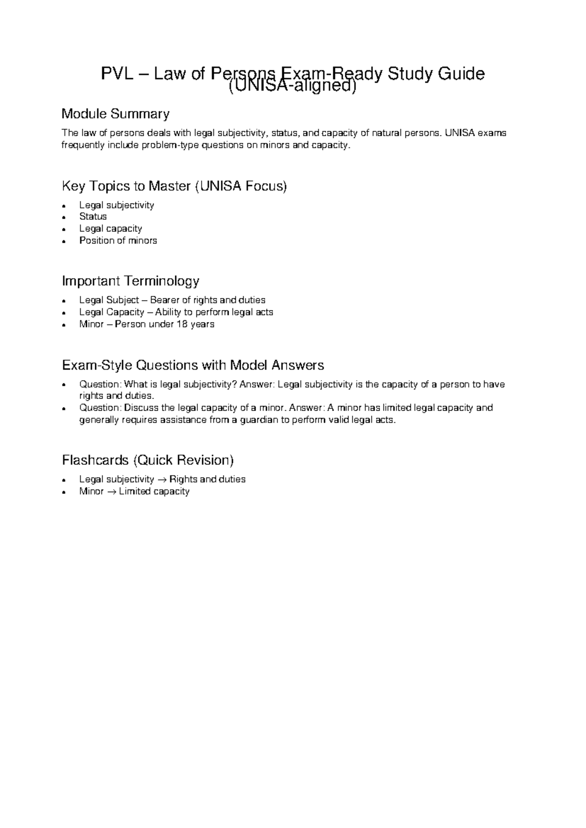 PVL Law of Persons Exam Study Guide: Key Concepts & Model Answers - Studocu