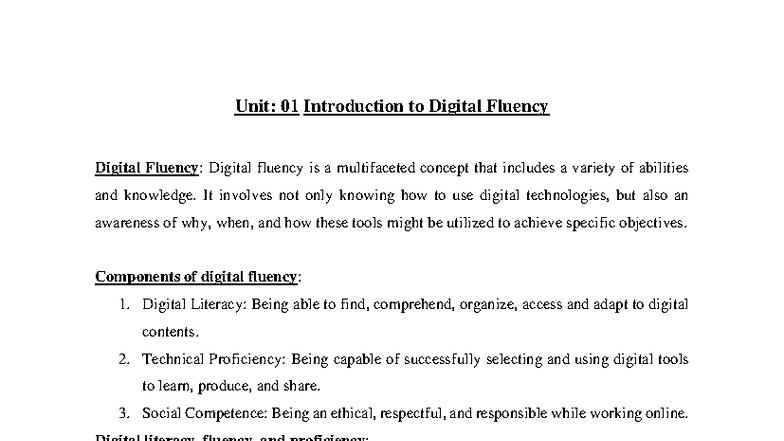 Unit 01: Intro to Digital Fluency - Key Concepts & Skills - Studocu