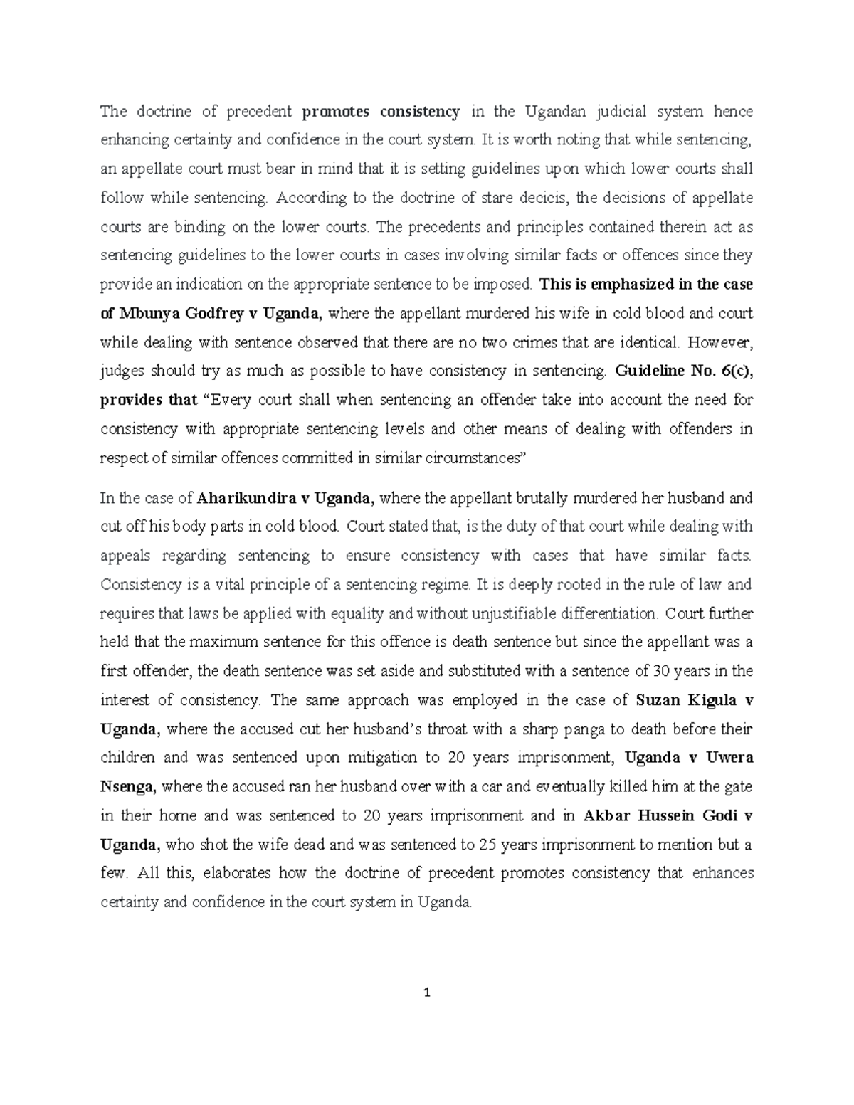 Uganda Law Case Study: The Role of Precedent in Sentencing Consistency ...