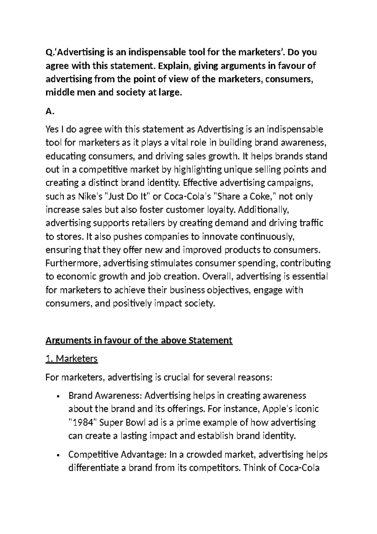 Advertising Q2 - Assignment: The Indispensable Role of Advertising ...