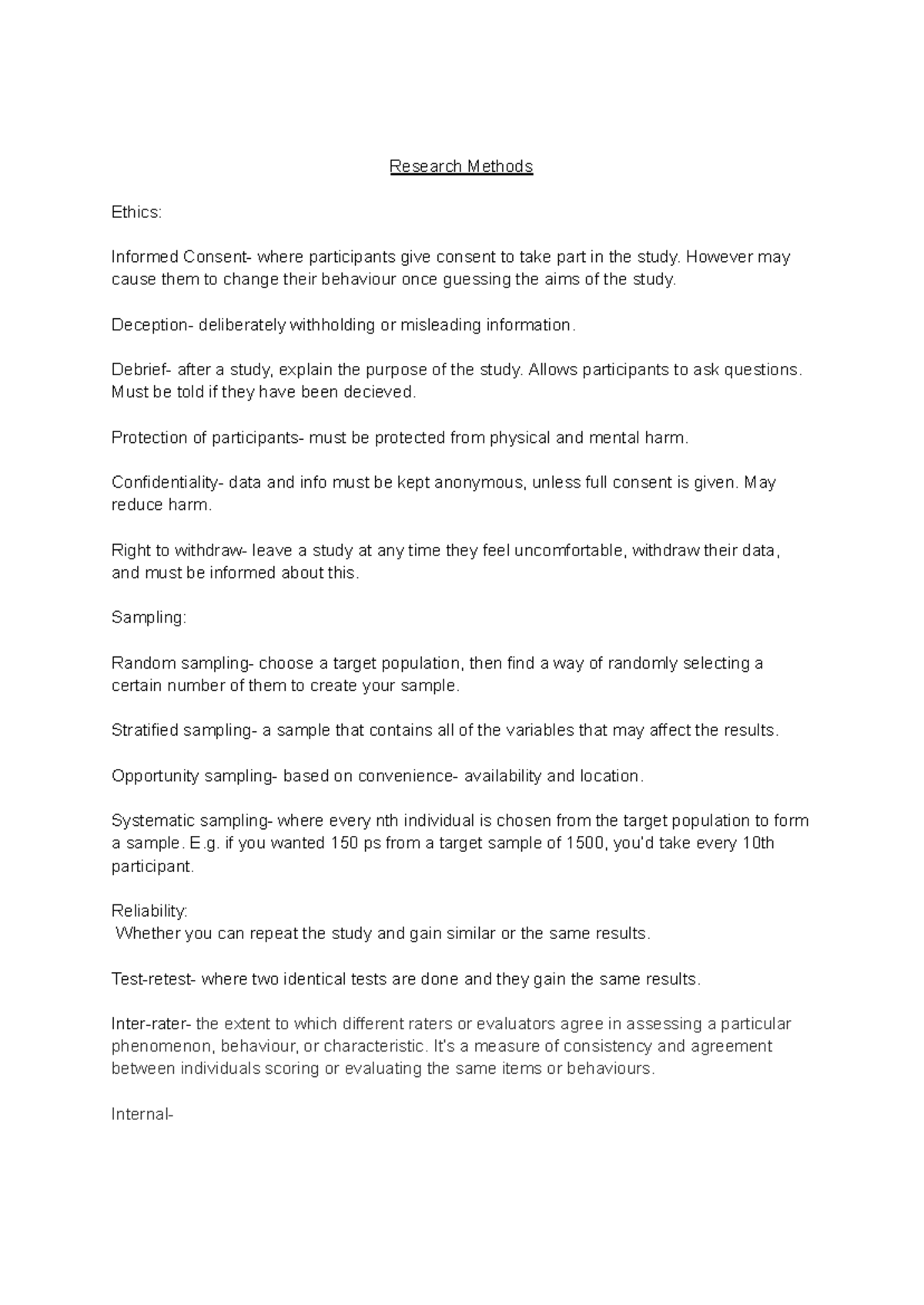 PSY 101: Research Methods and Ethical Considerations Notes - Studocu