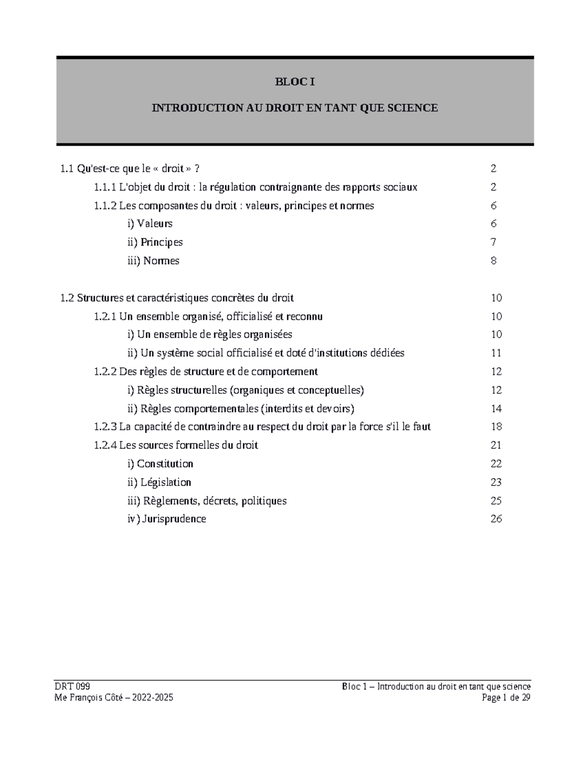 DRT 099 Bloc 1 – Introduction au Droit : Concepts et Structures ...