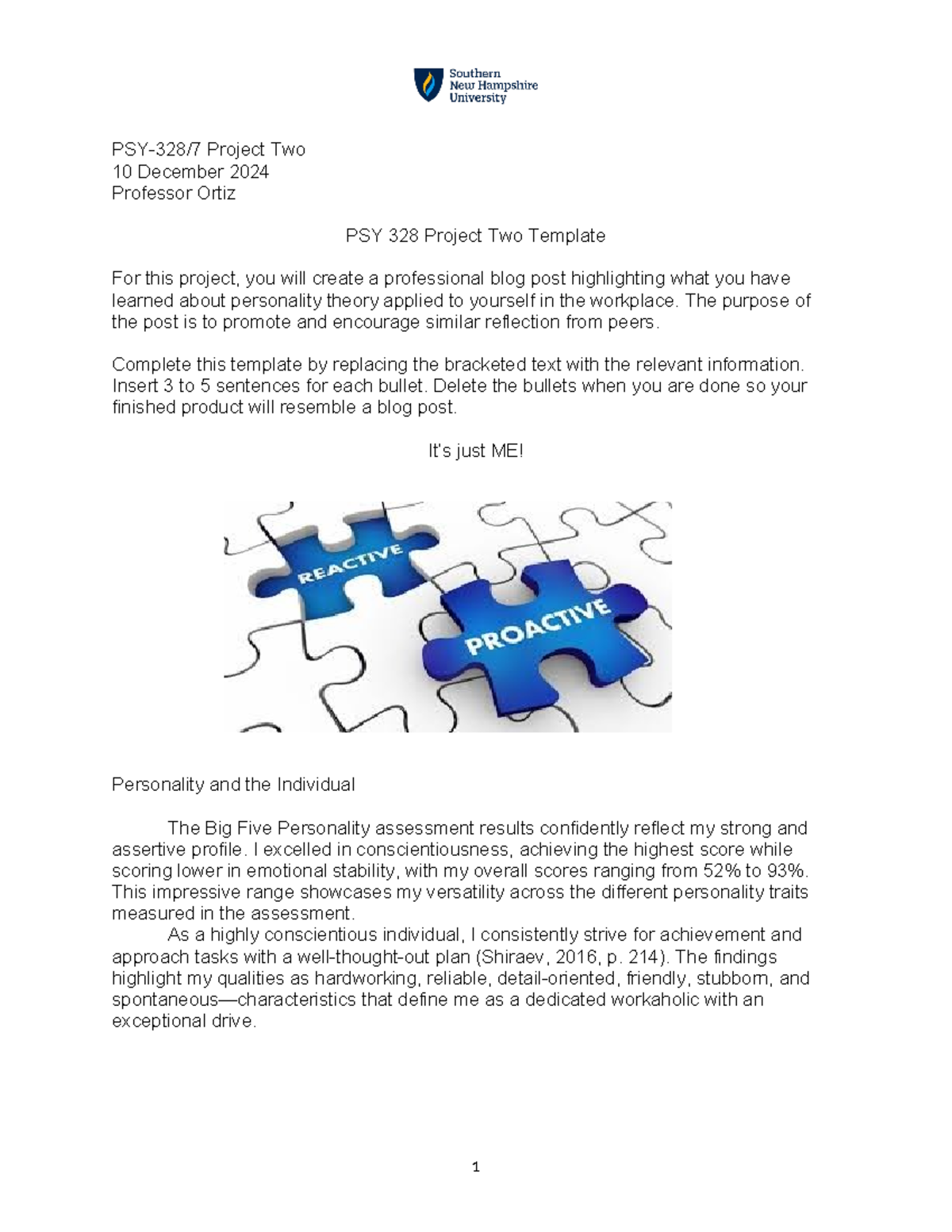 PSY 328-7 Project Two STU - PSY-328/7 Project Two 10 December 2024 ...