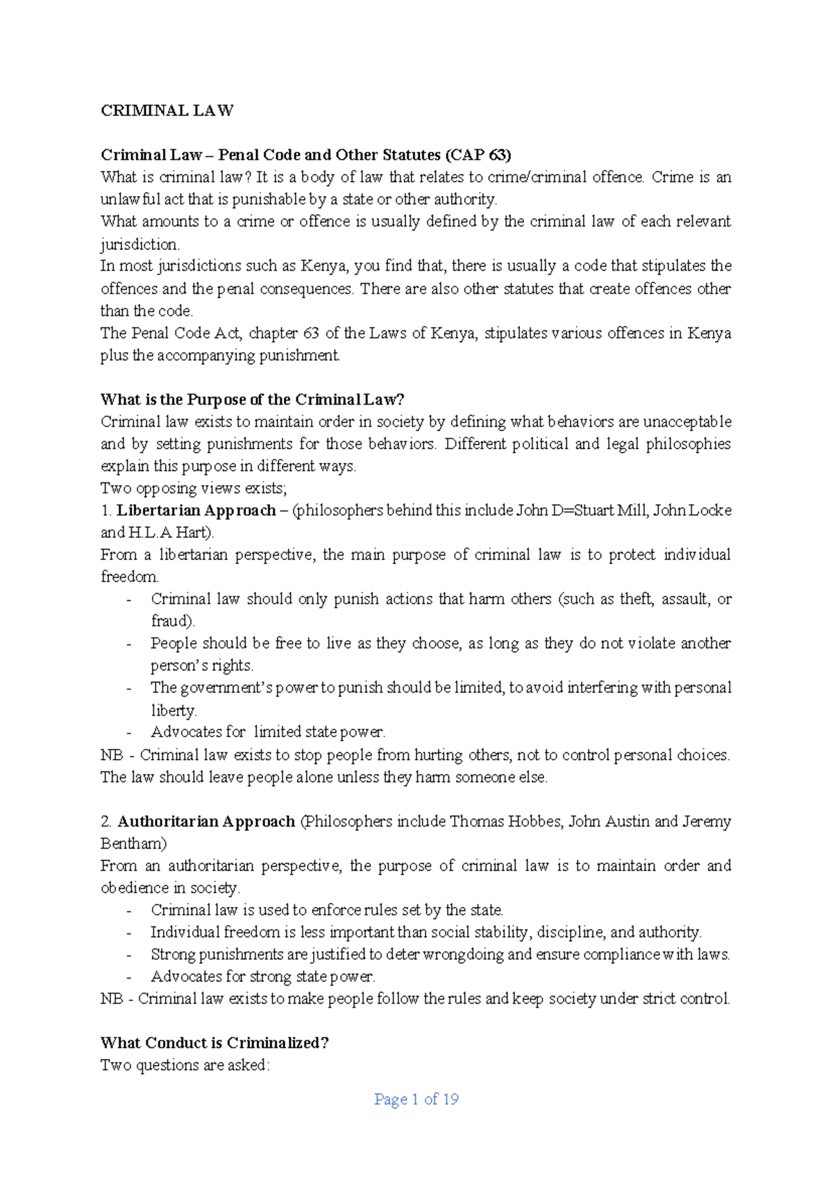 CRIMINAL LAW (CAP 63): Overview of Penal Code and Key Concepts - Studocu
