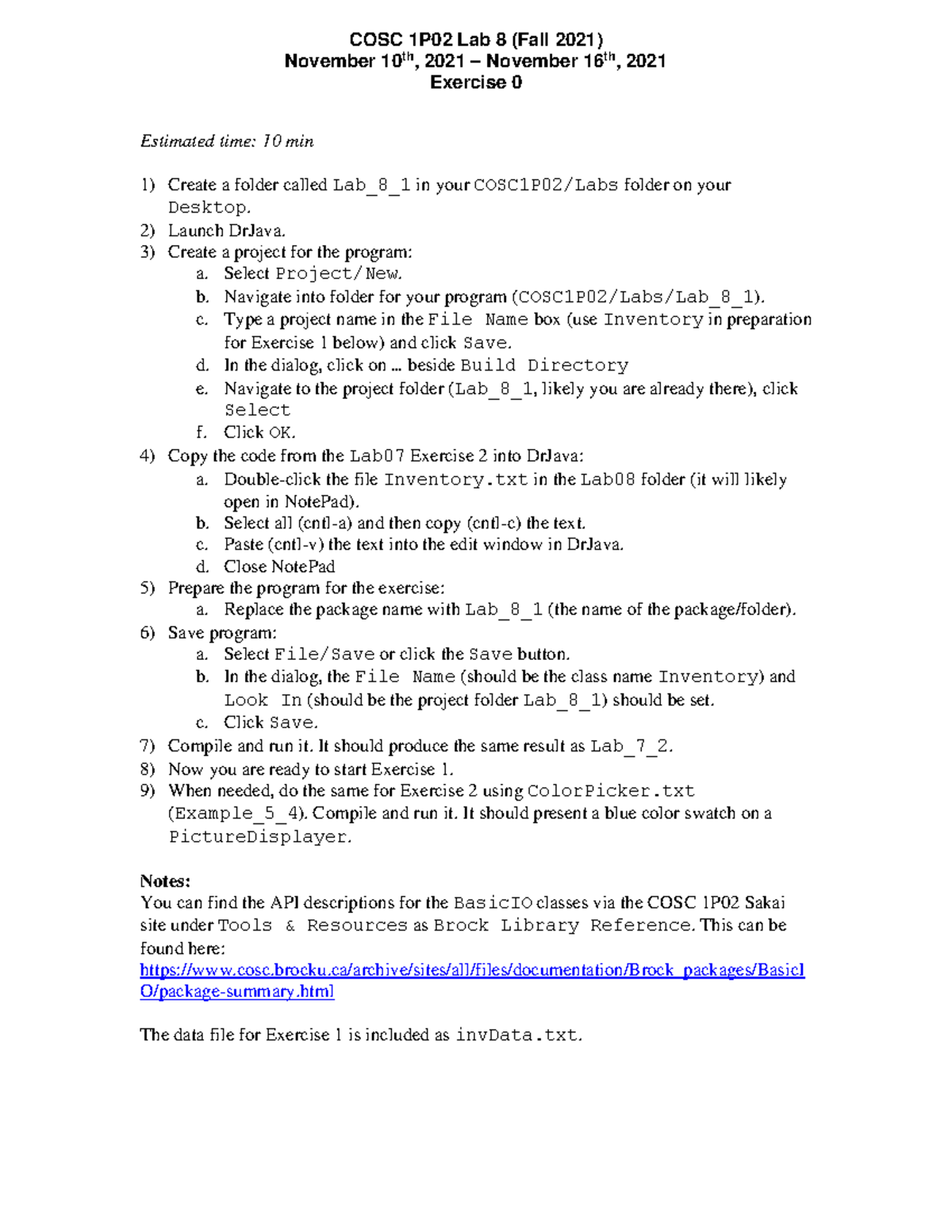 Lab08 - Full solutions to questions and steps! enjoy! - COSC 1P02 Lab 8 ...