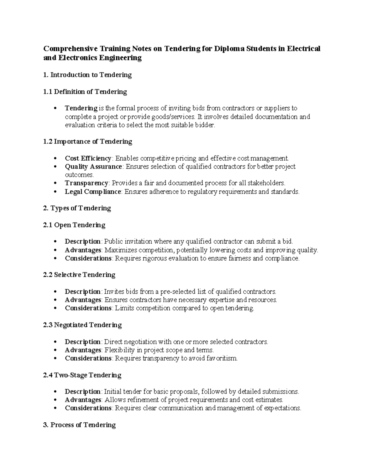Tendering Basics: Comprehensive Training Notes for EEE Diploma Students ...