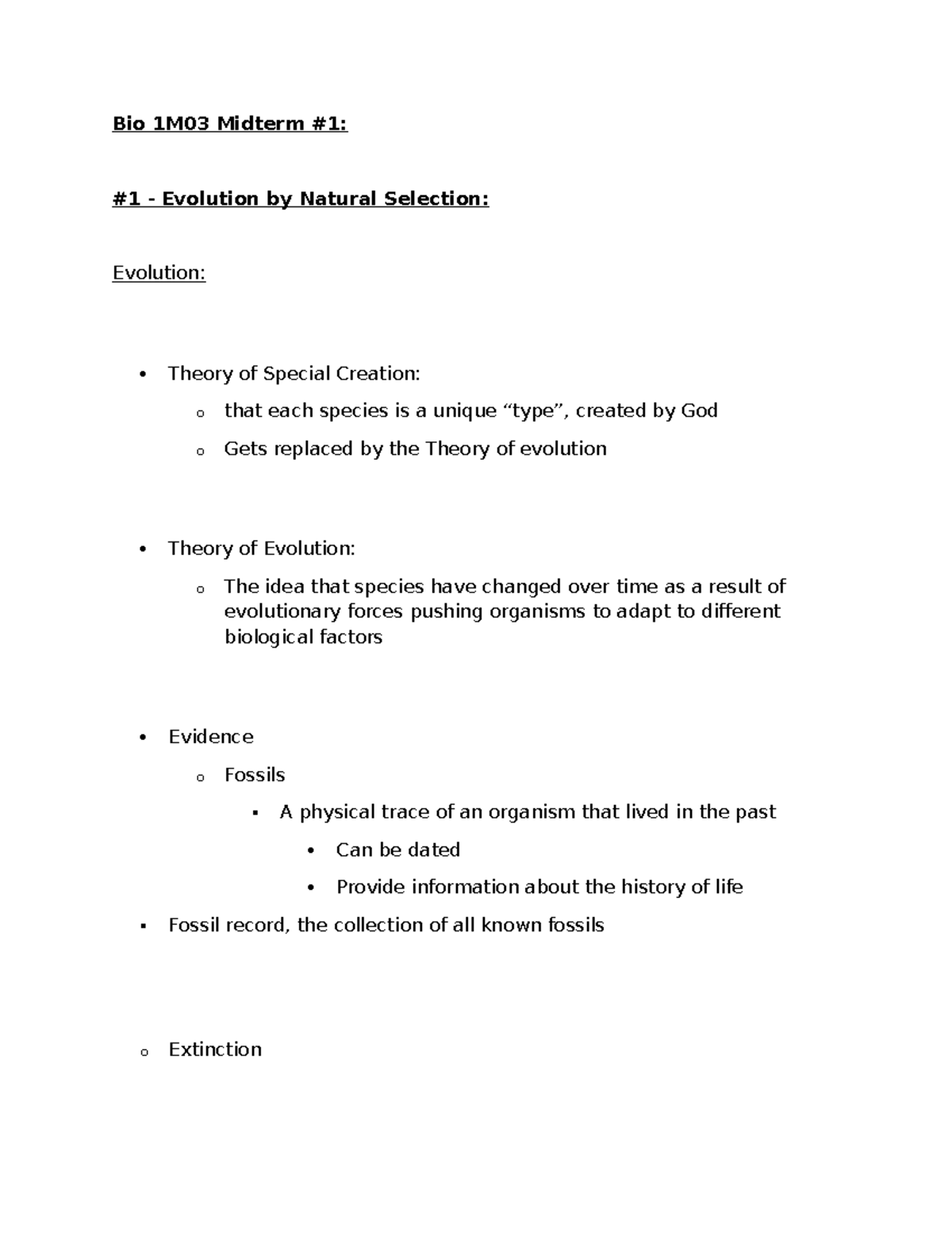 Bio 1M03 Midterm Study Guide: Evolution & Natural Selection Concepts ...