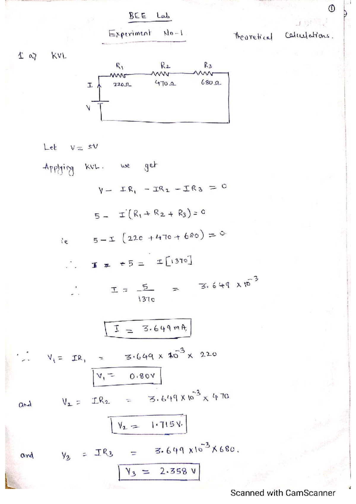 BEE Lab Experiment 1: Theoretical Calculations and Circuit Analysis ...