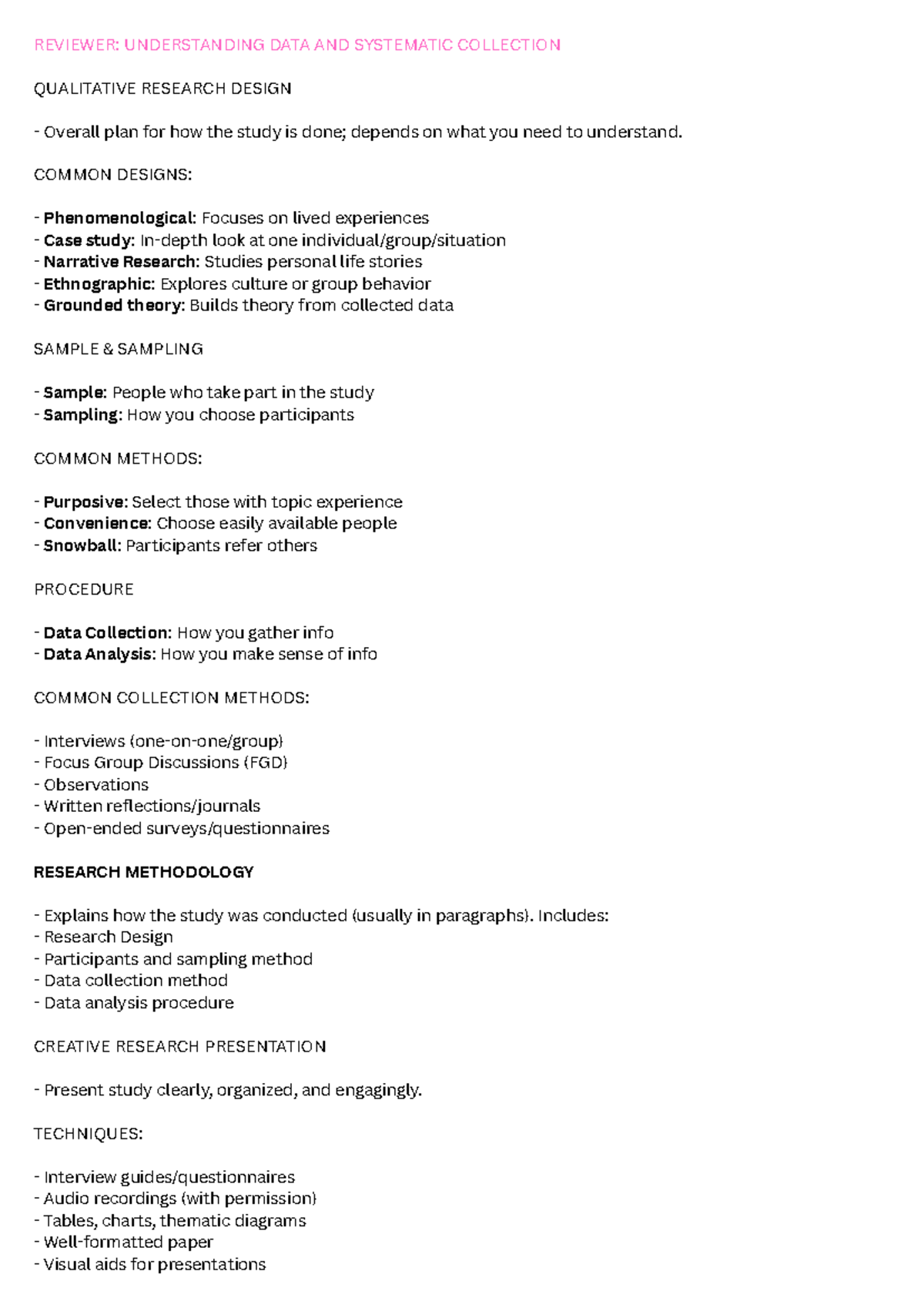 REVIEWER: QUALITATIVE RESEARCH DESIGN & DATA COLLECTION METHODS - Studocu
