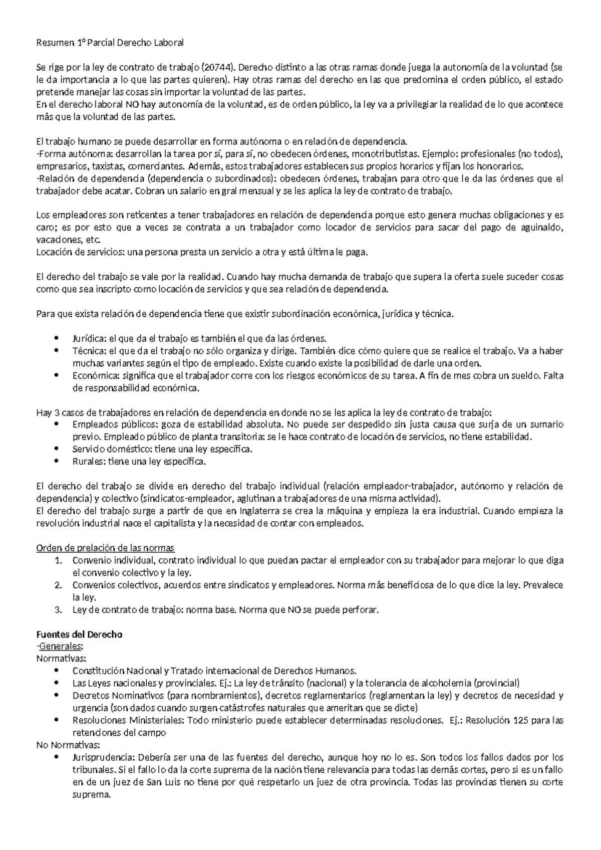 Resumen 1° Parcial Derecho Laboral (Ley 20744) - Studocu