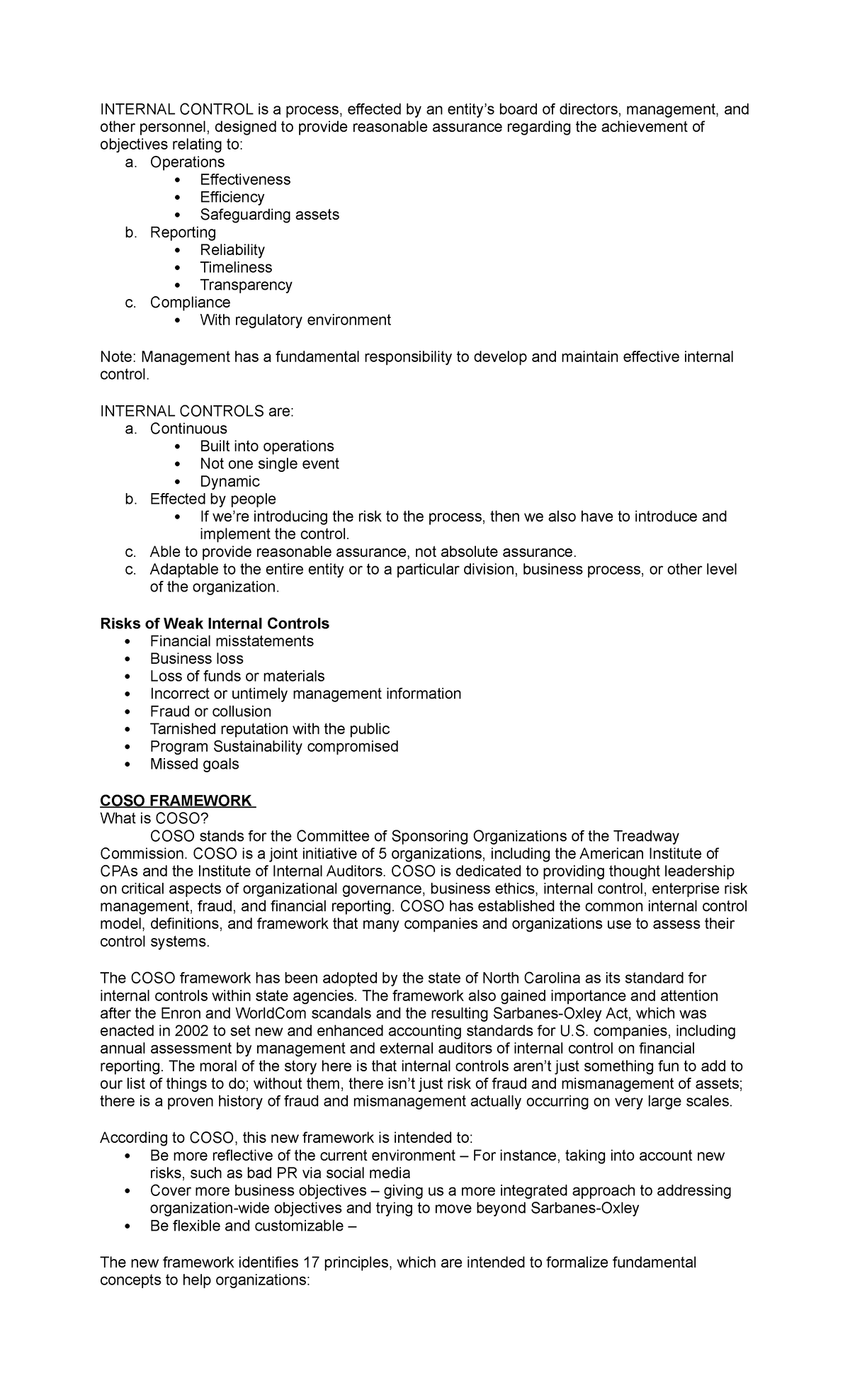 Internal Control Principles: Understanding Risks & Compliance - Studocu