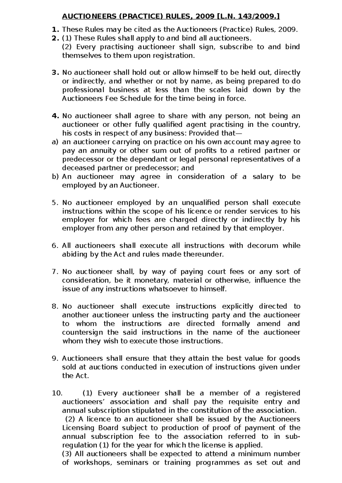 Auctioneers Practice Rules 2009: Guidelines for Professionals - Studocu