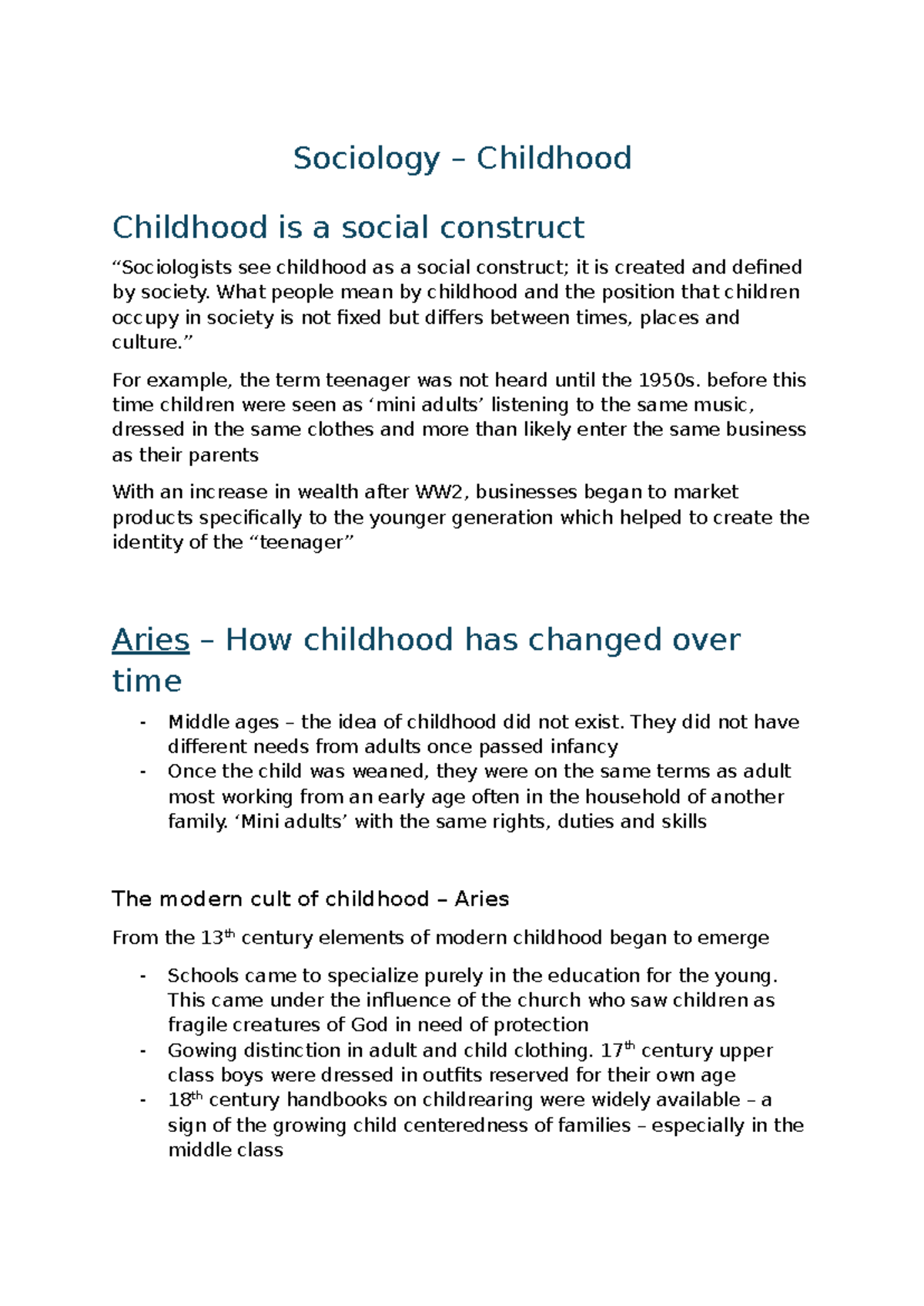 Sociology 101: Childhood as a Social Construct Analysis - Studocu