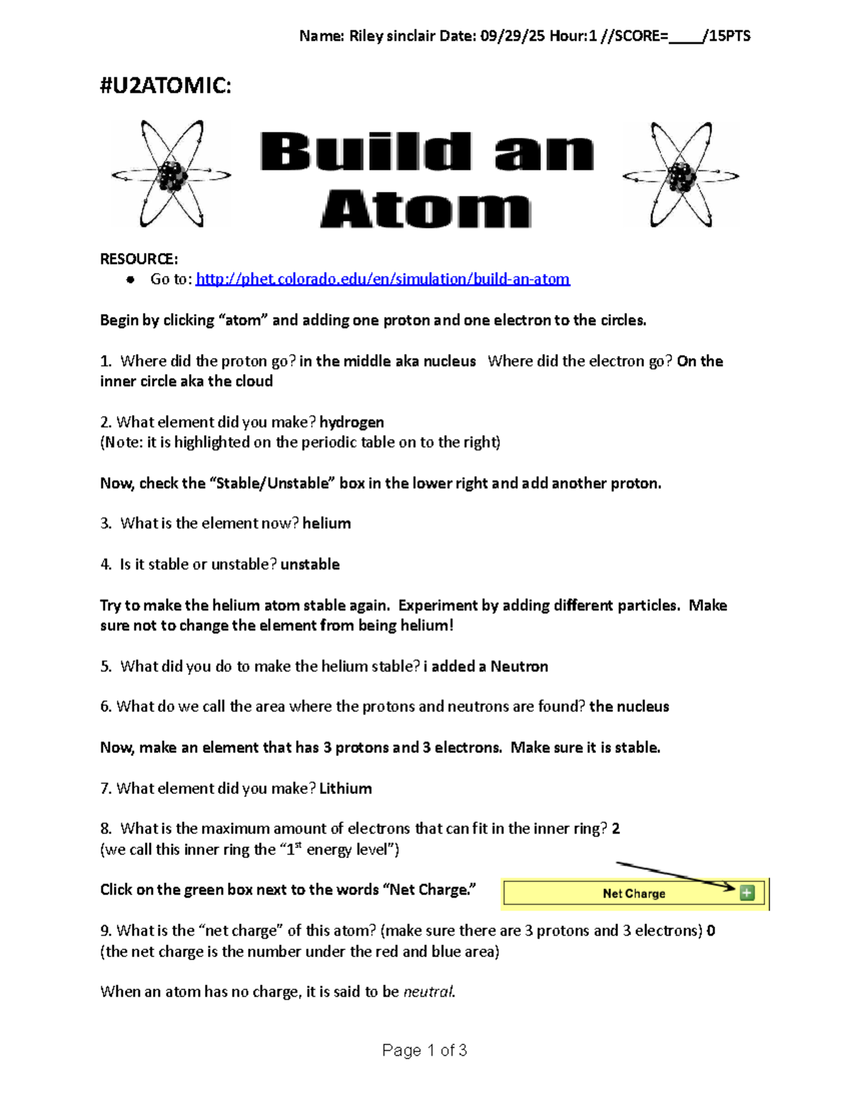 CHEM 101: Build an Atom Simulation Notes and Observations - Studocu