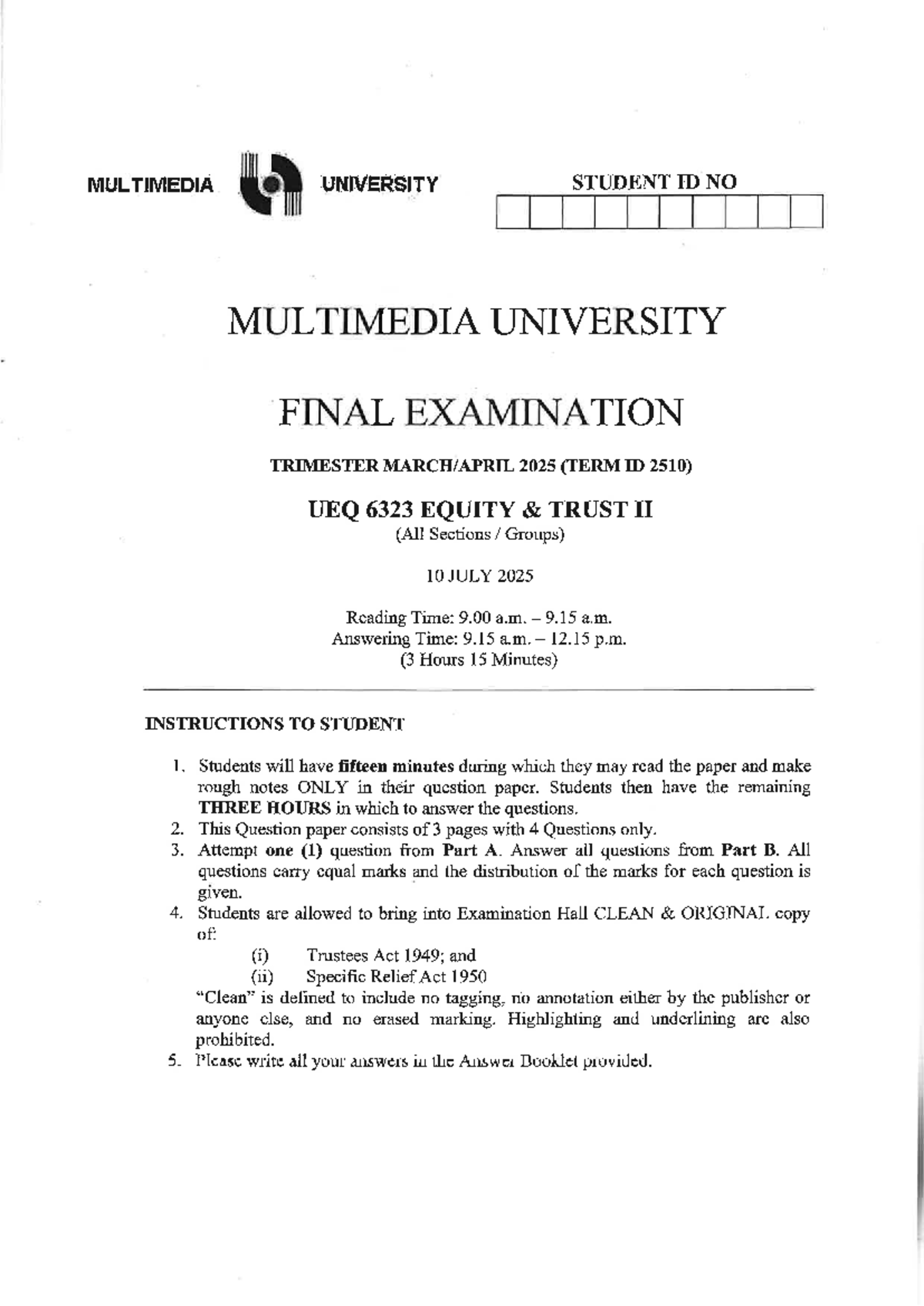 UEQ 6323 Equity Trust II Final Exam Instructions & Questions - July ...