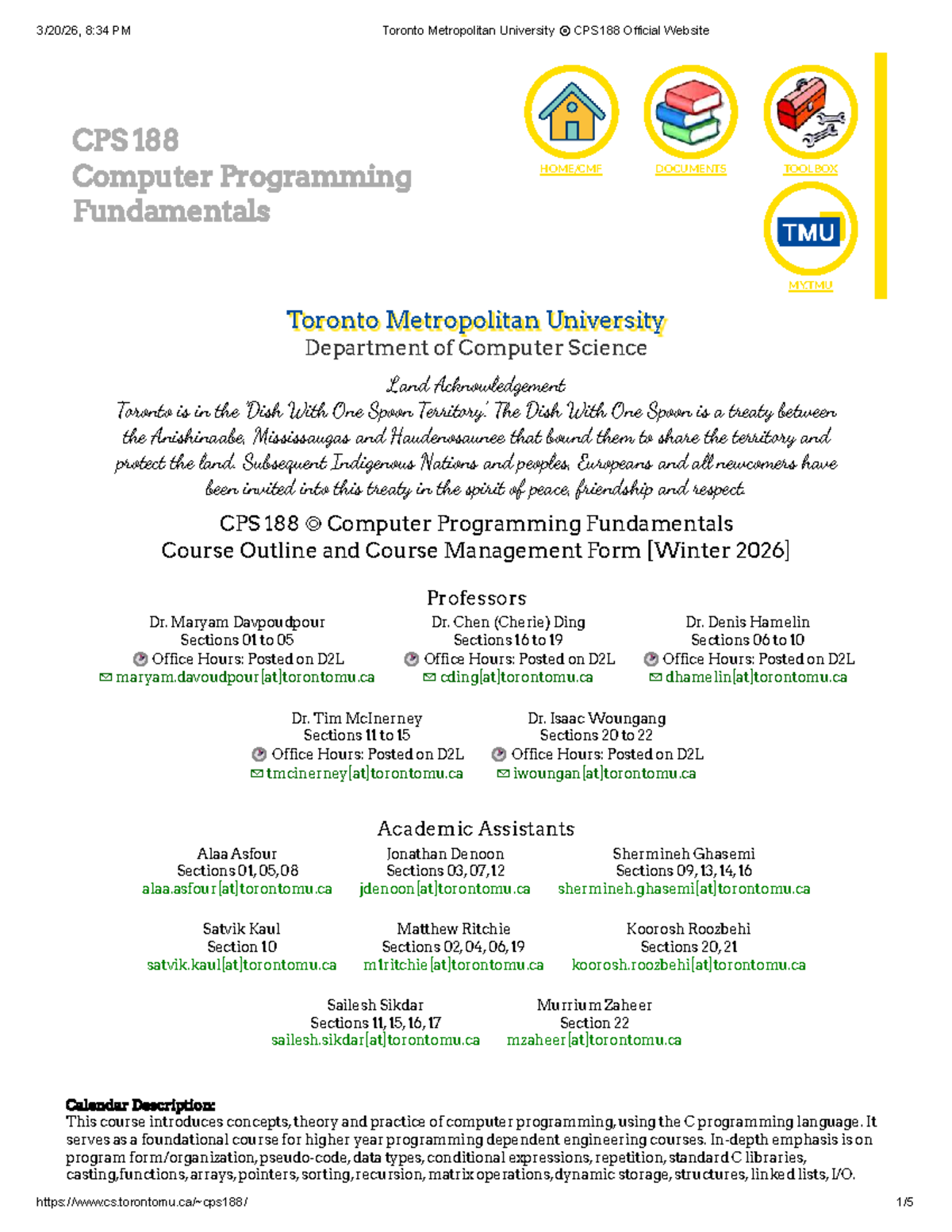CPS188 Computer Programming Fundamentals Course Outline and Resources ...