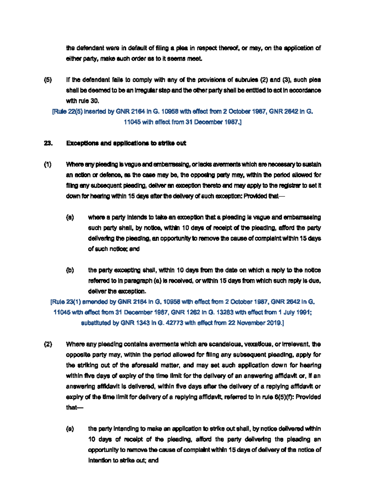 Rule 23: High Court Pleadings and Exceptions Guidelines - Studocu