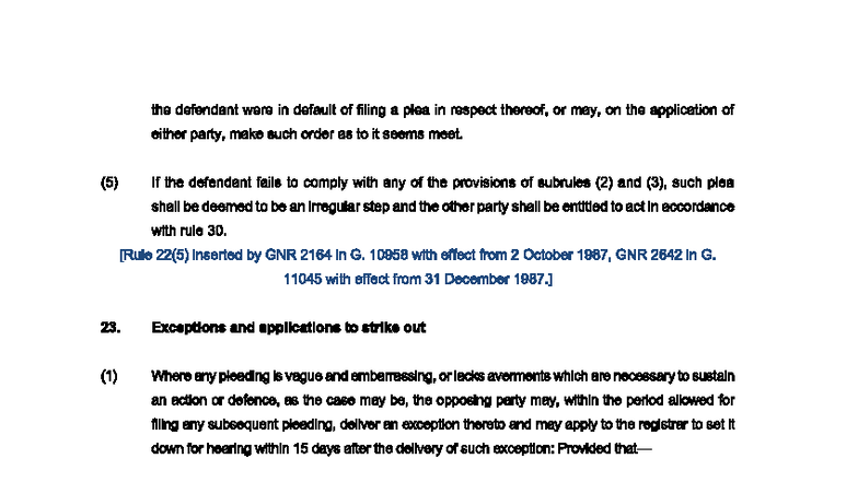 Rule 23: High Court Pleadings and Exceptions Guidelines - Studocu