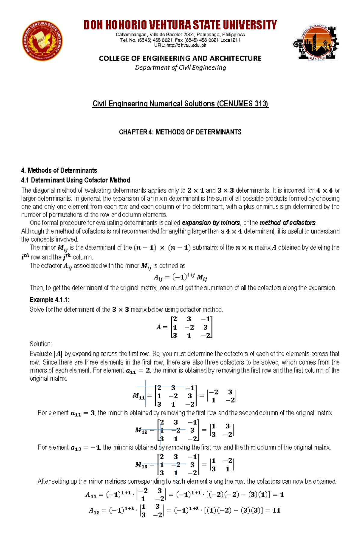 Chapter 4: Methods of Determinants - CENUMES 313 Lecture Notes - Studocu