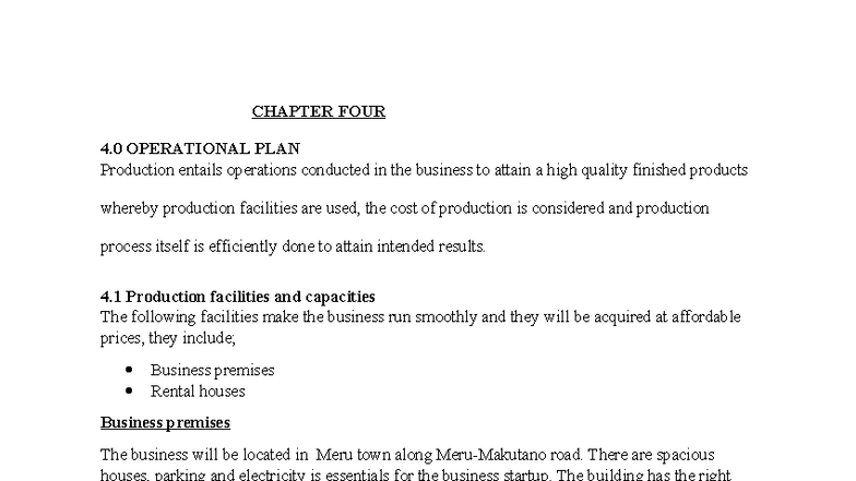 CHAPTER 4: OPERATIONAL PLAN - Business Plan Overview - Studocu
