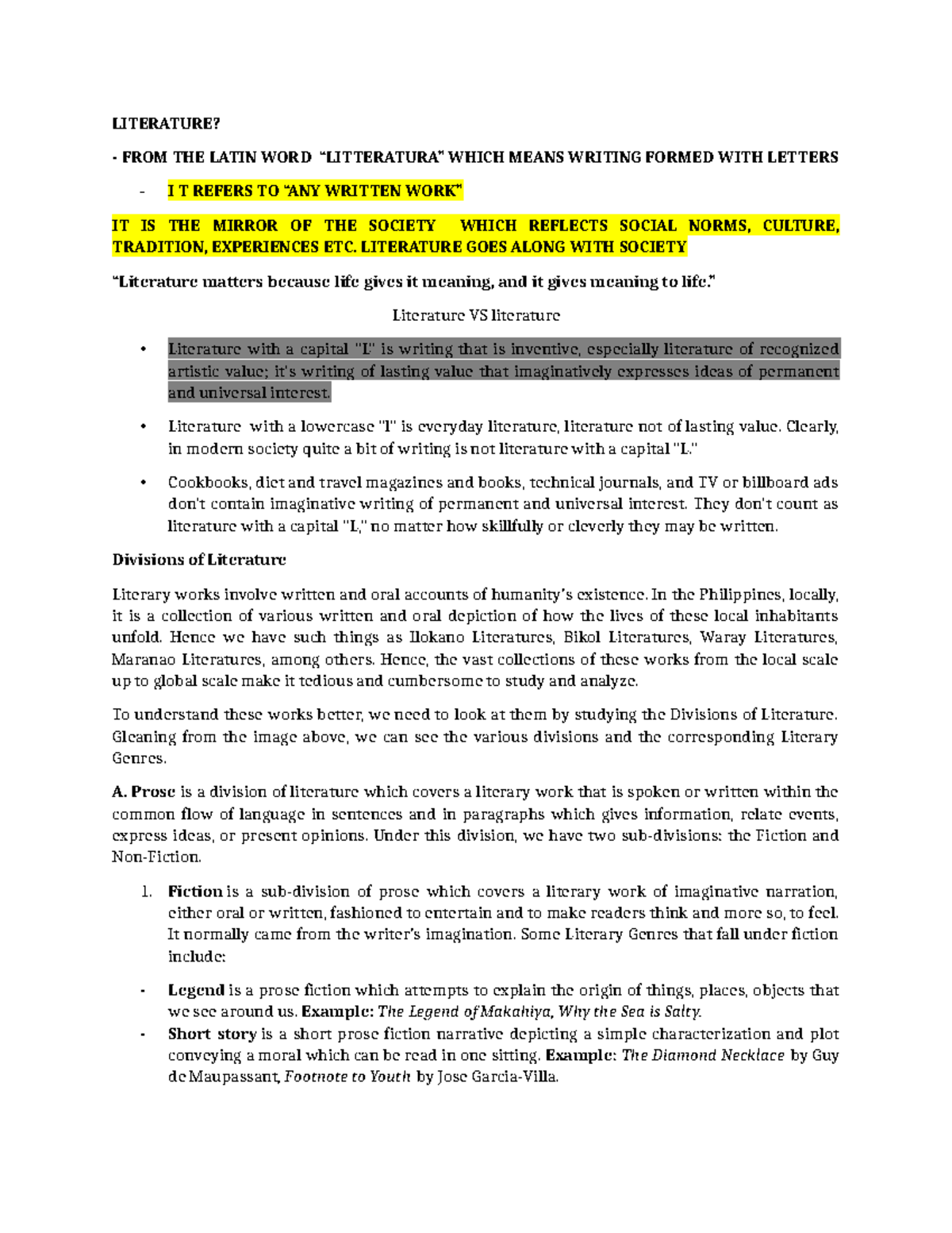 World Literature Overview: Definitions & Divisions Analysis - Studocu