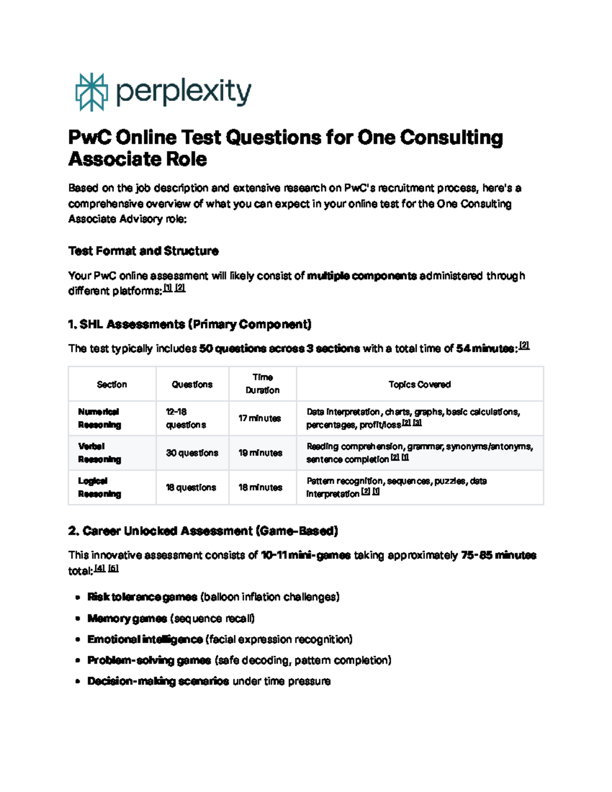 PwC Online Test Prep for One Consulting Associate Role - Studocu