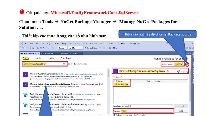 2-Cai-Package - net - Cài package Microsoft.EntityFrameworkCore Chọn ...