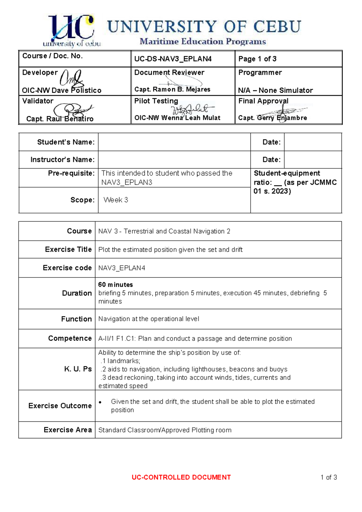 NAV 3 - Terrestrial & Coastal Navigation 2 Exercise: Plot Estimated ...