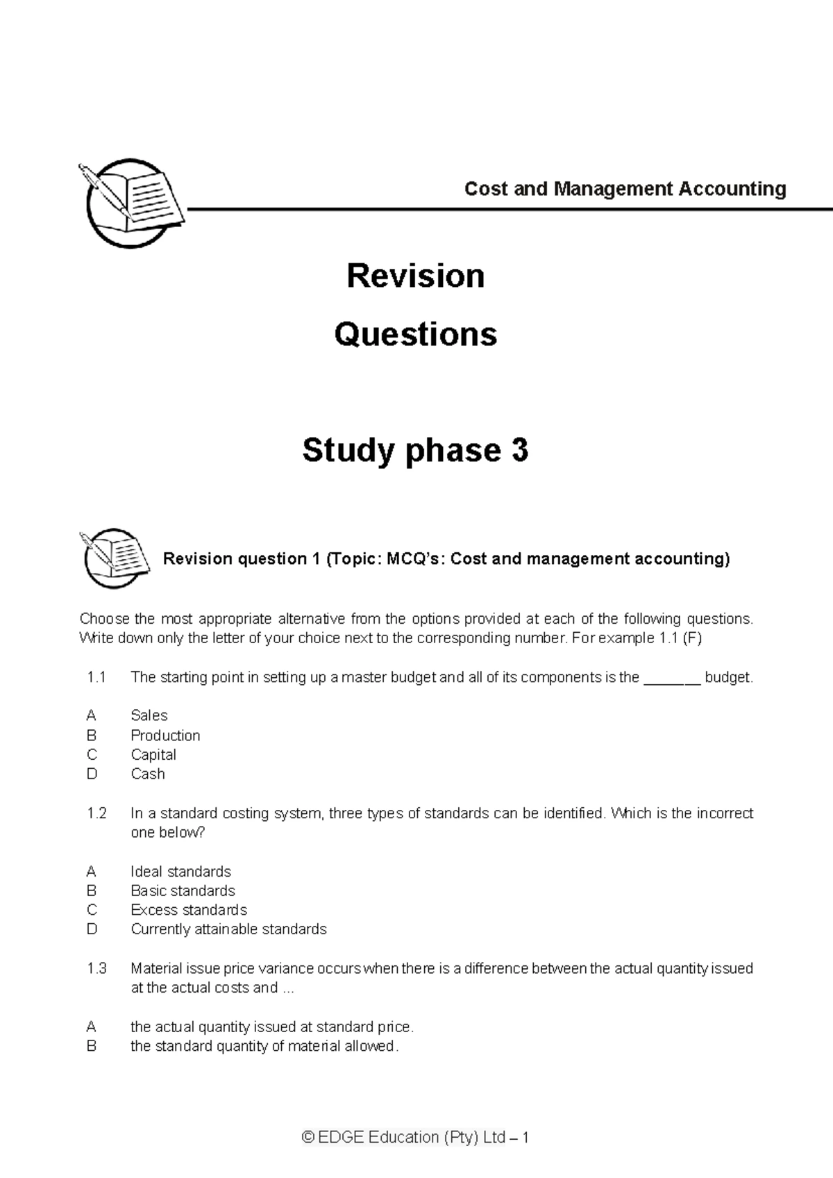 TPQ2 - Cost Management Accounting ICB Final Exam Trial Paper - Studocu