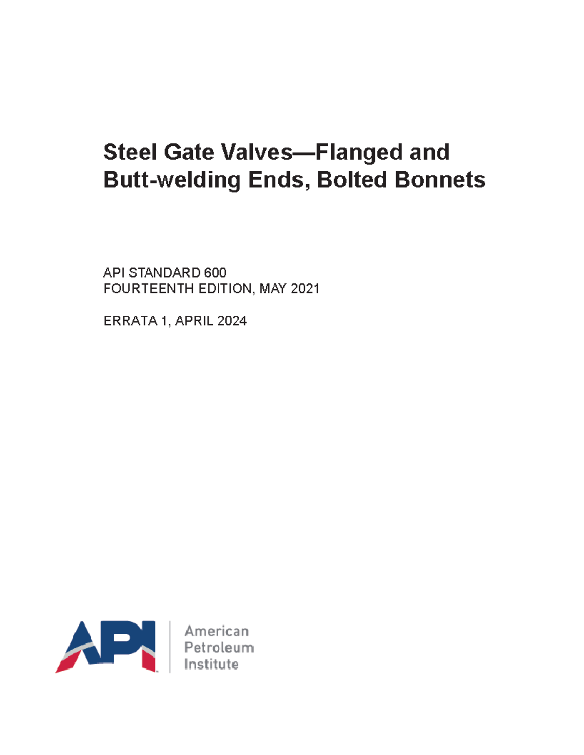 API 600: Steel Gate Valves Specs and Requirements Overview - Studocu