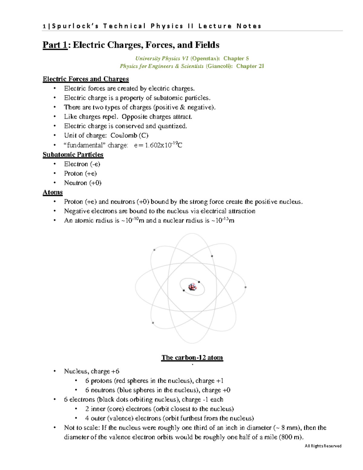 Technical Physics II Lecture Notes: Electric Charges & Forces (Part 1 ...