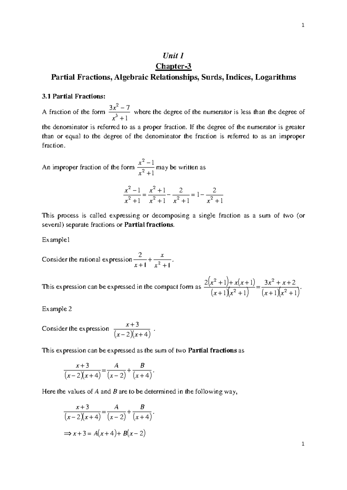 Unit 1 Chapter 3 (Surds, Indices and logarithms working rules) - Unit 1 ...