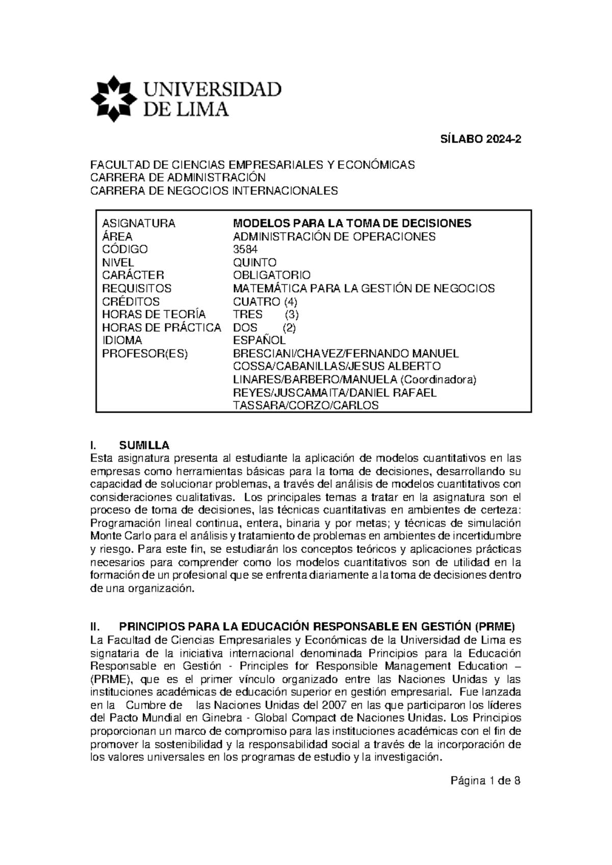 Sílabos de Modelos para la Toma de Decisiones - Cód. 3584 - 2024-2 ...