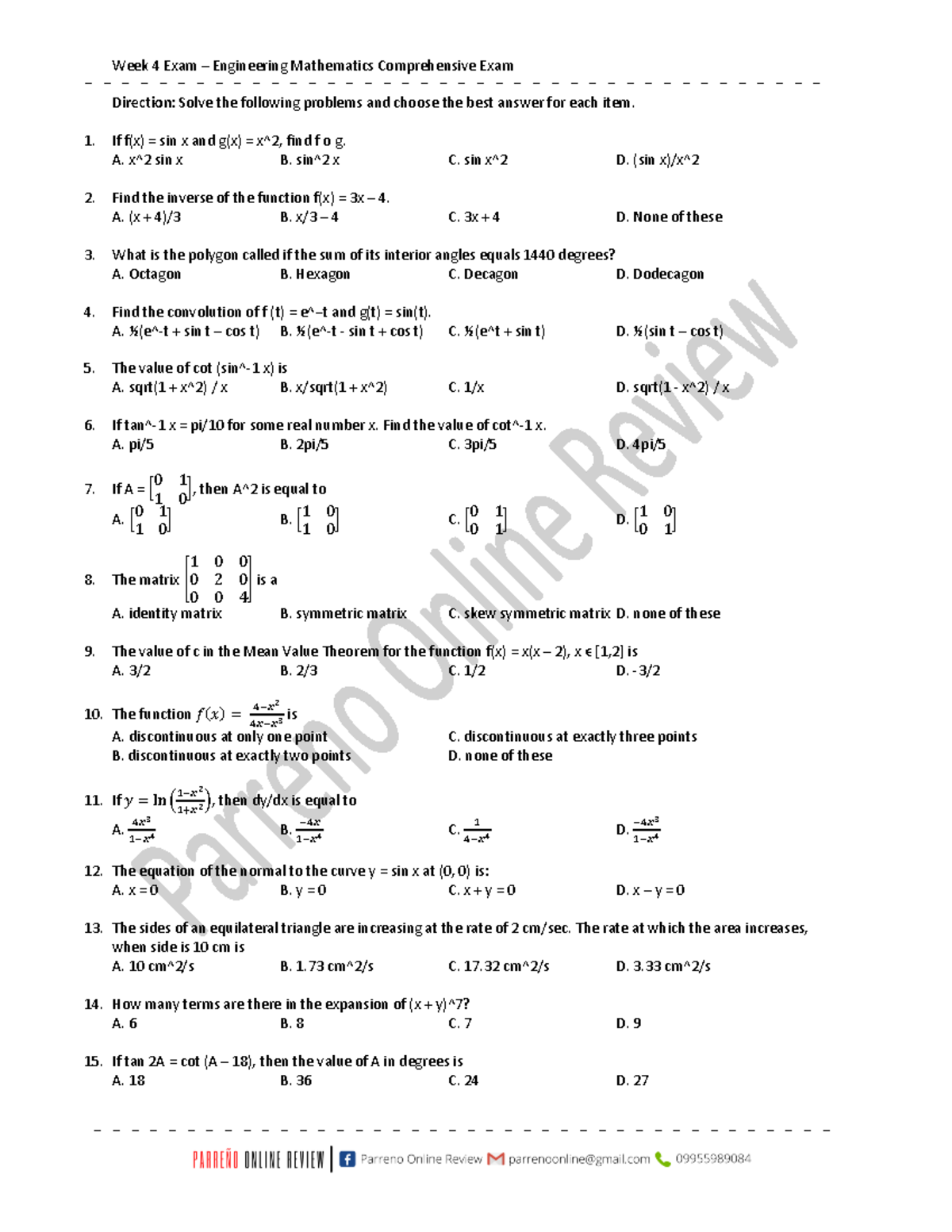 Week+4+Exam - REVIEWER - Direction : Solve the following problems and ...