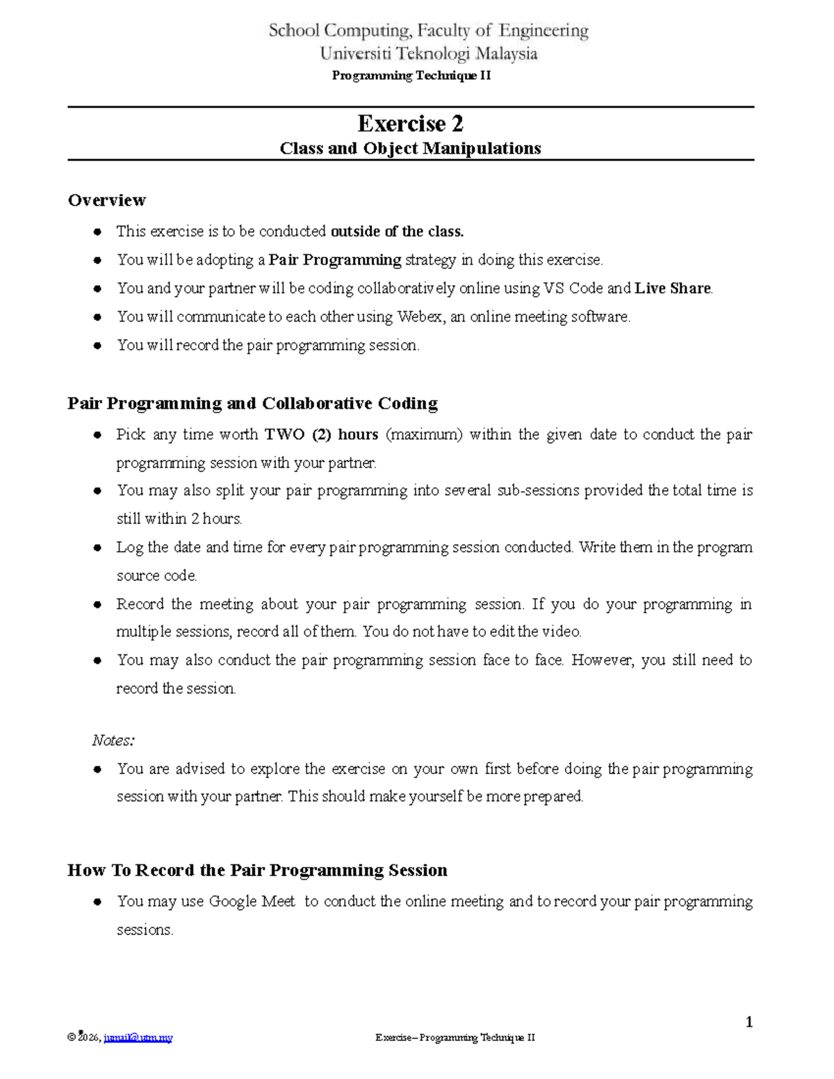 Programming Technique II - Lab Exercise 2: Class & Object Manipulation ...