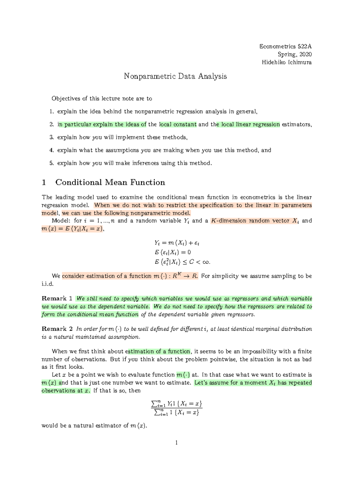 Econometrics 522A: Week 2 Lecture Notes on Nonparametric Analysis in R ...