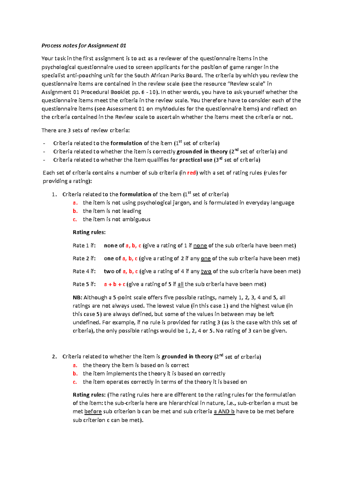 Psychology 101: Process Notes for Assignment 01 Review Guide - Studocu