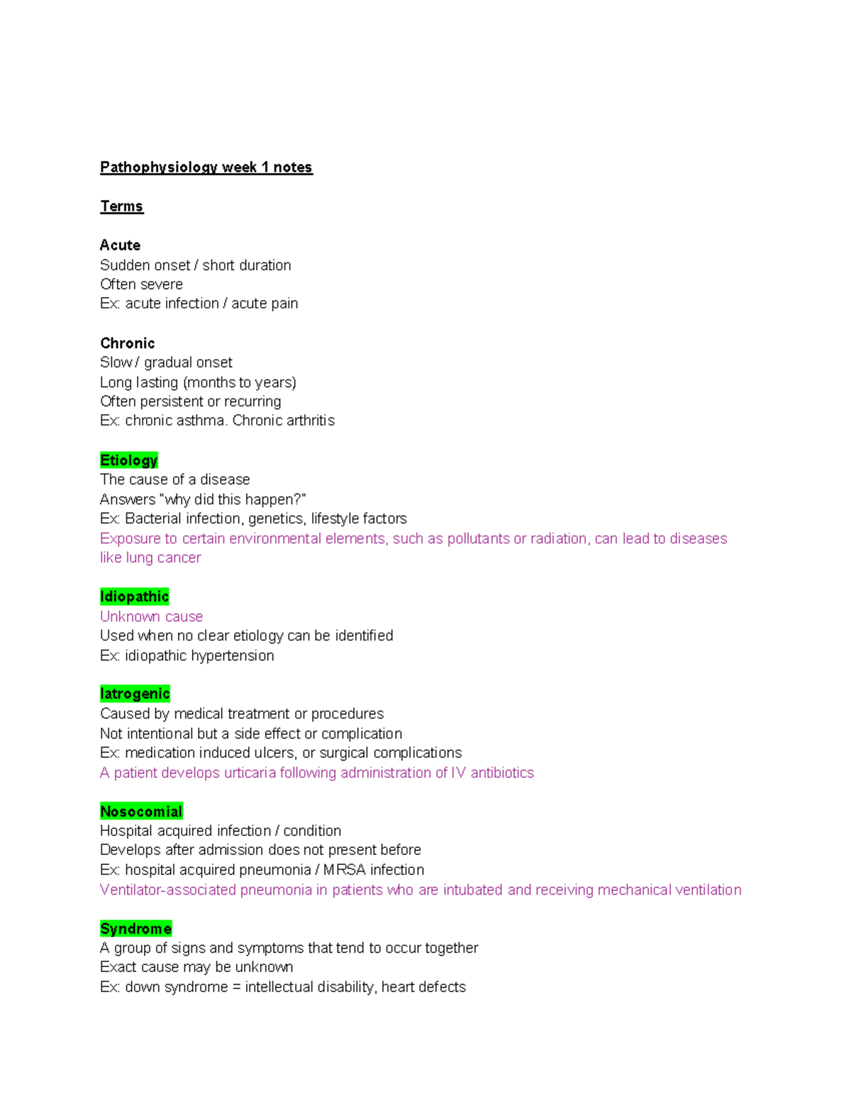 Pathophysiology 101: Week 1 Lecture Notes and Key Terms - Studocu
