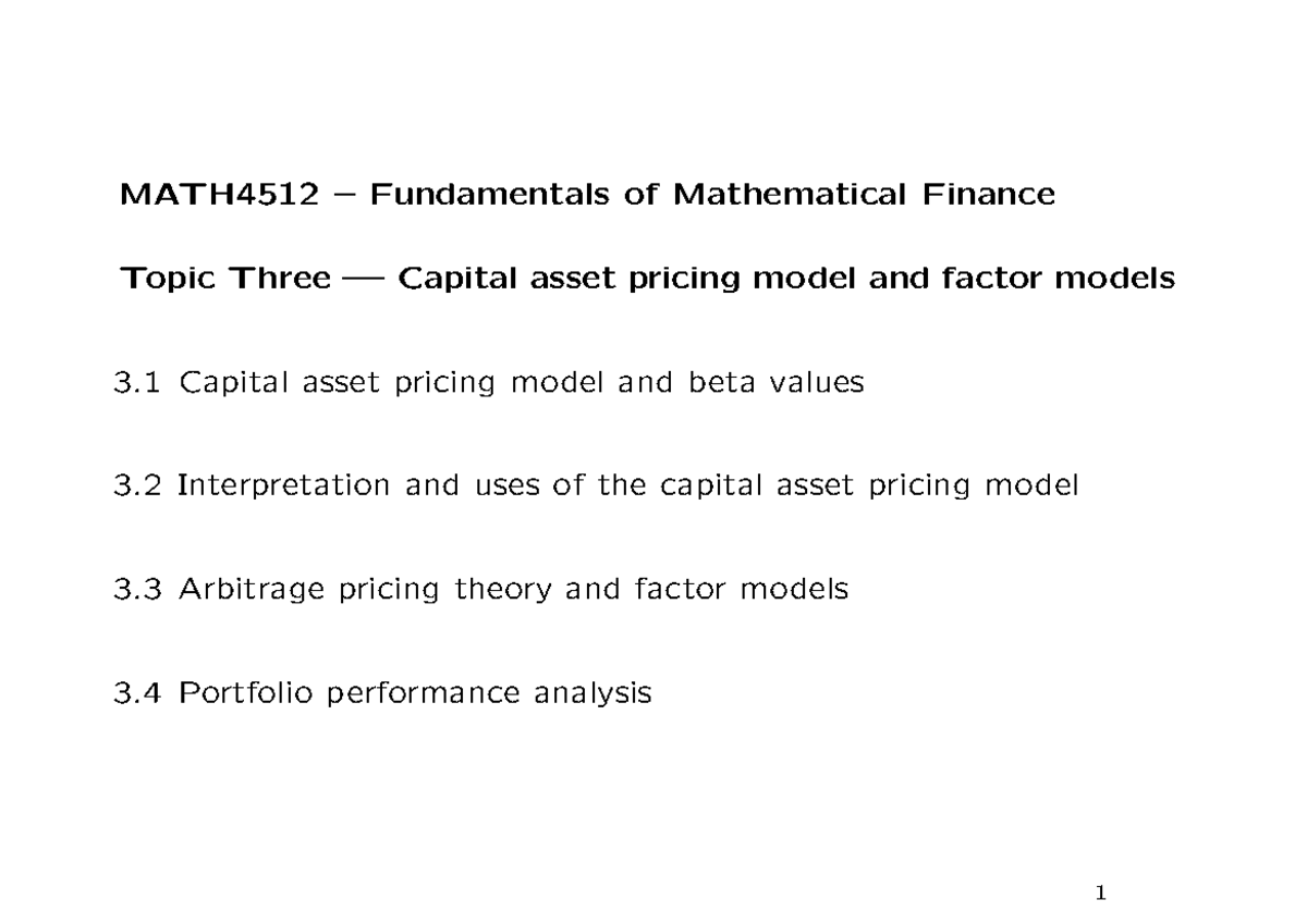 MATH4512 Final Exam Lecture Notes on Capital Asset Pricing Model - Studocu