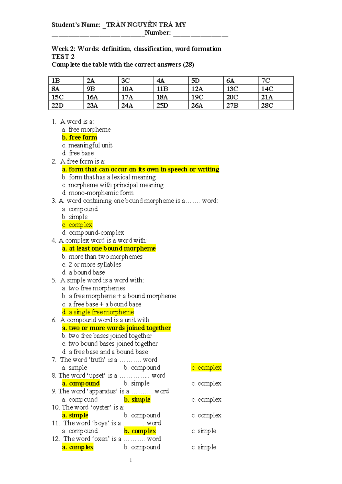 Week 2: Vocabulary Definition & Classification Test 2 Answers - Studocu