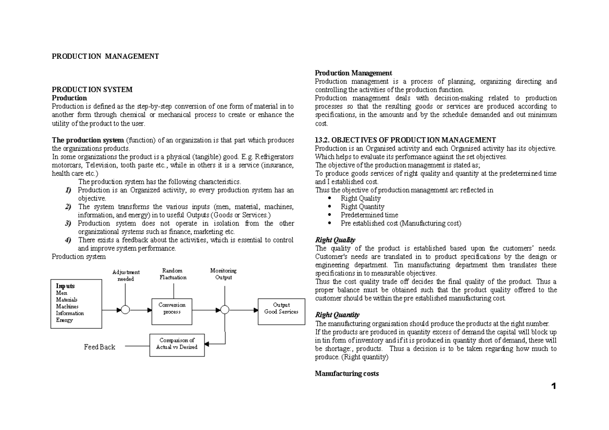 Production Management: Understanding Production Systems and Objectives ...